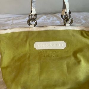 Coach Tote Handbag. Light green suede.